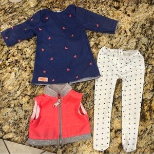 Dolls Navy Dress with Red Hearts and White Leggings Set